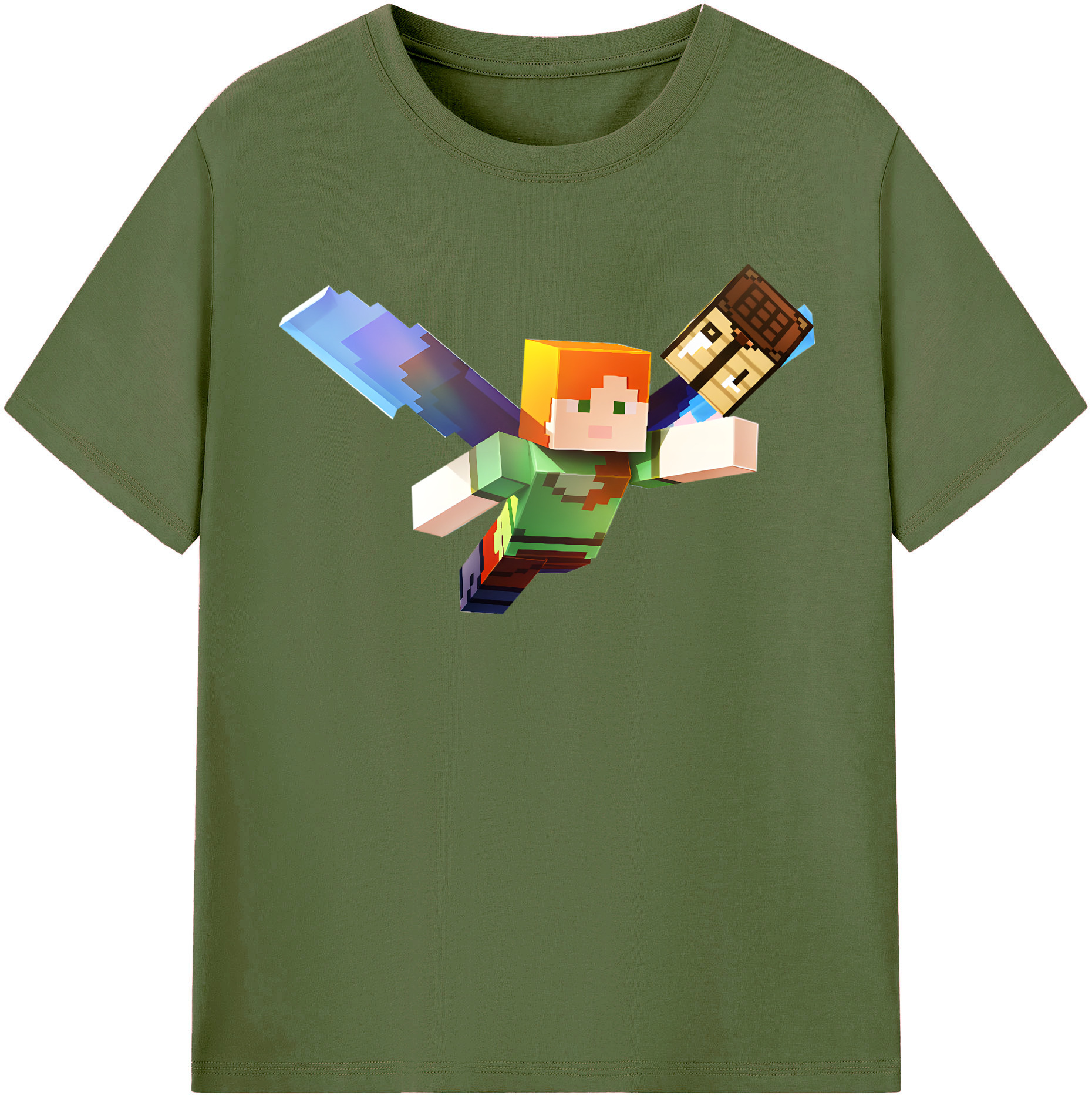 （画像用） マインクラフト ブロックの世界 Minecraft MC Block world 綿100％半袖Tシャツ（フロントプリント）
